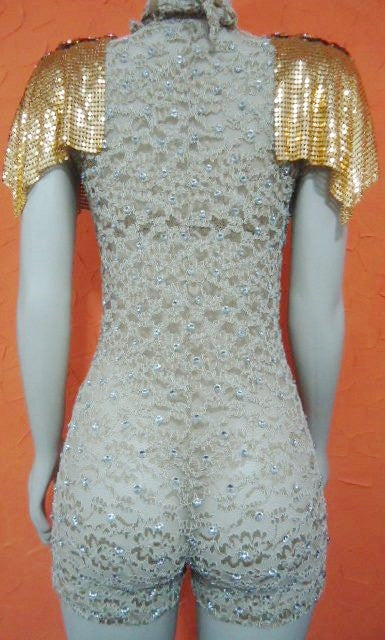 Golden One Piece Diva Mesh Lycra Lace Passista + Bonus Earrings ! - BrazilCarnivalShop