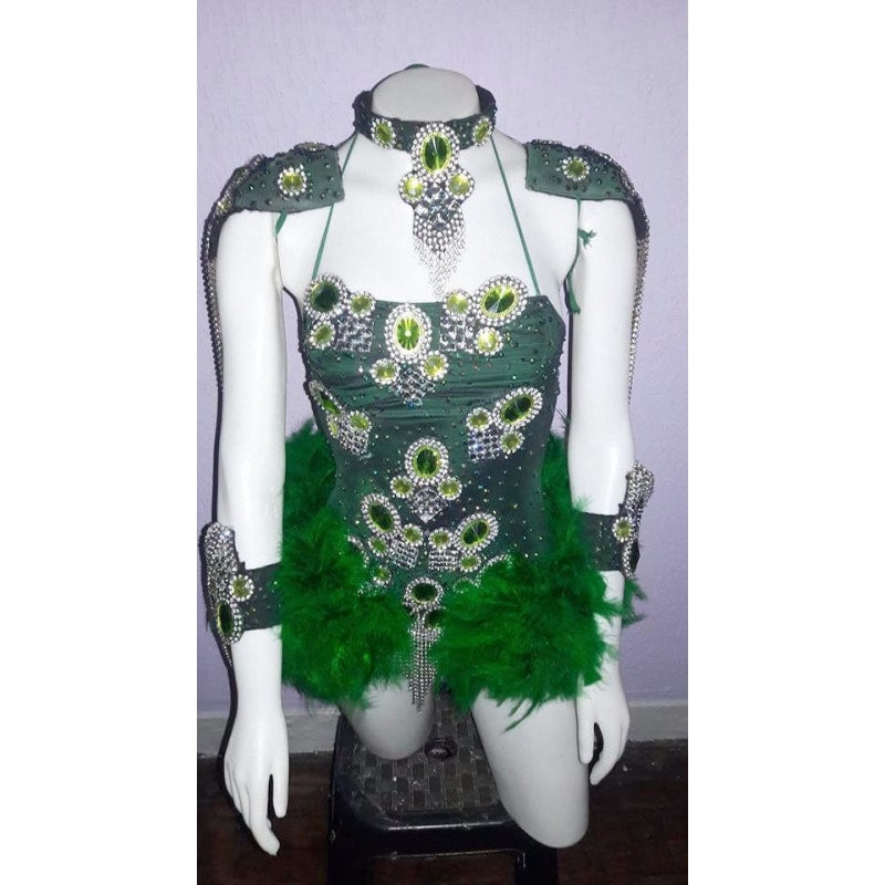 Vera Feathered Samba One Piece Show Costume - BrazilCarnivalShop