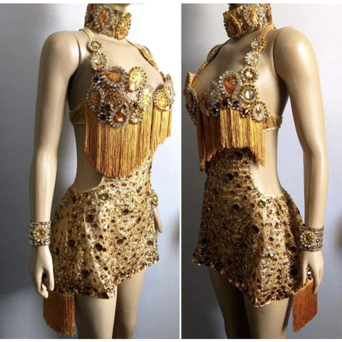 Passista de Ouro Samba no Pé Fringes Dress Corset