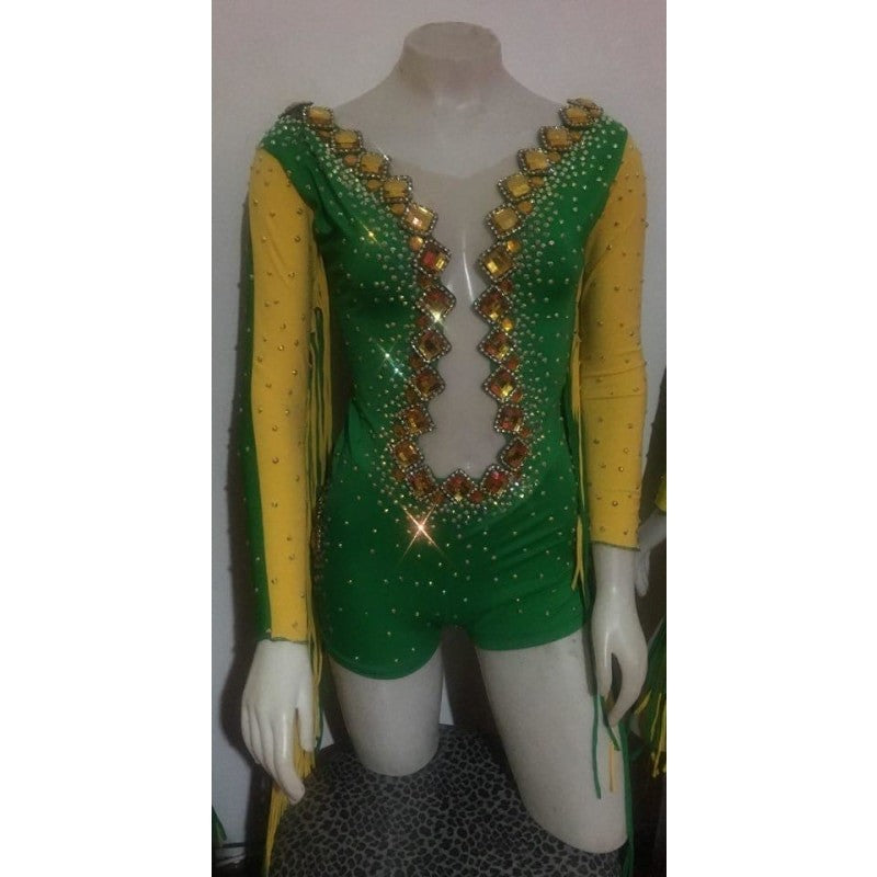 Viva Brazil Show Romper Green with Yellow Accent
