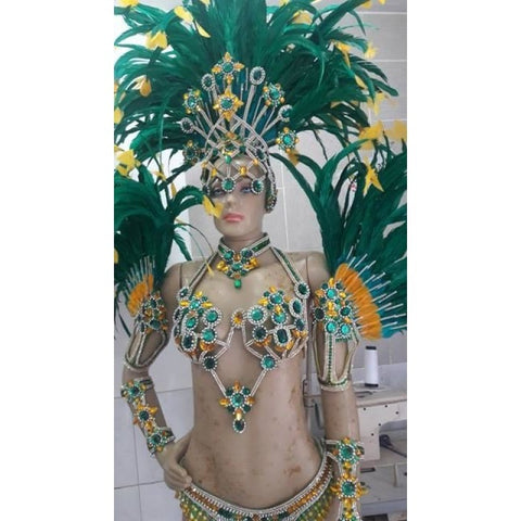 Branco Brilho Eterno Plumes Bikini Samba Costume