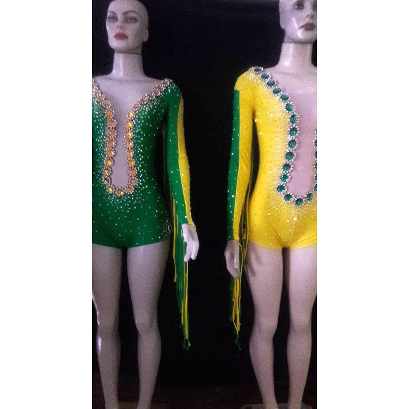 Brazil Colors Sparkler Show Romper Fringes!