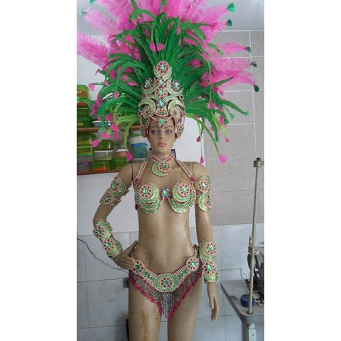 Branco Brilho Eterno Plumes Bikini Samba Costume