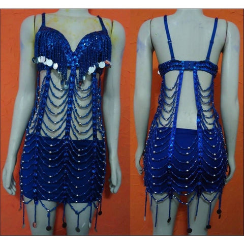 Diagonal Fringes & Round Sequins Show Dress