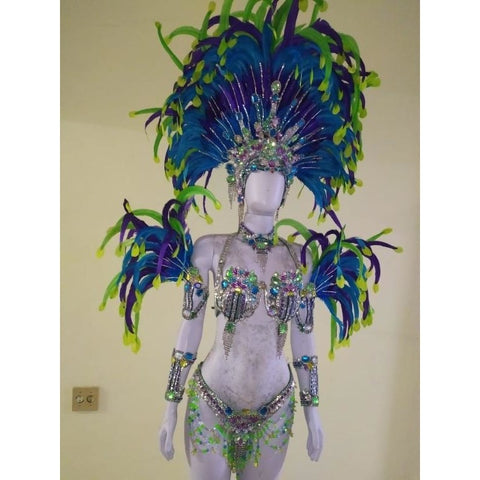 Verde Imperial Plumes Bikini Samba Costume