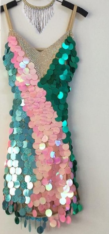 Ombre Style Sequines Show Fringes Dress