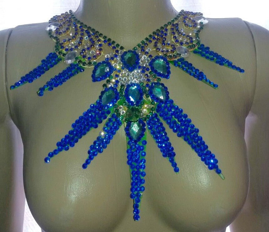Extreme Brilliance Samba Show Dancer Necklace - Green & Blue - BrazilCarnivalShop
