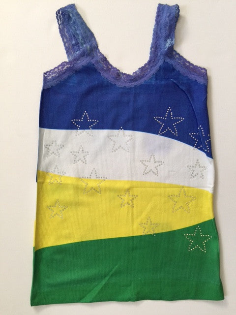 Brazil Stars Stripes & Beads Sleeveless T-Shirt Cami Style - BrazilCarnivalShop