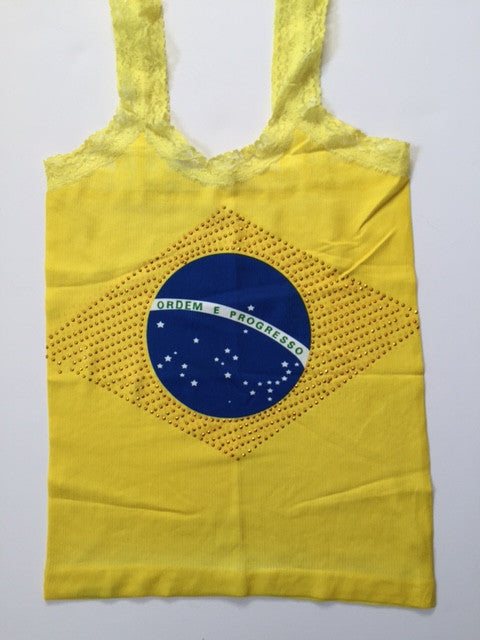 Brazil Flag & Beads Sleeveless T-Shirt Cami Style - BrazilCarnivalShop