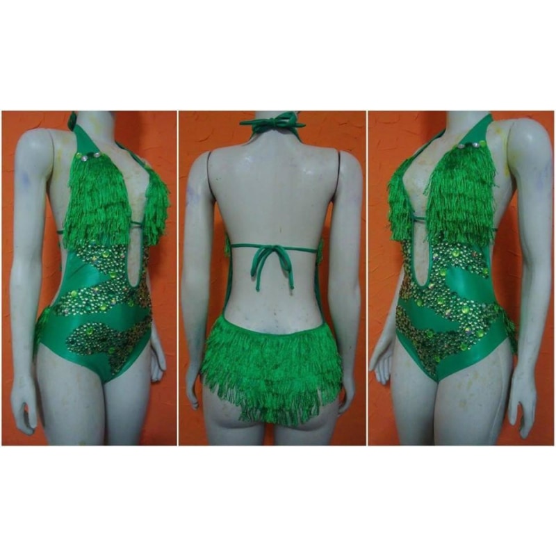 Samba Show Bodysuit Fringes-Jungle Green - BrazilCarnivalShop