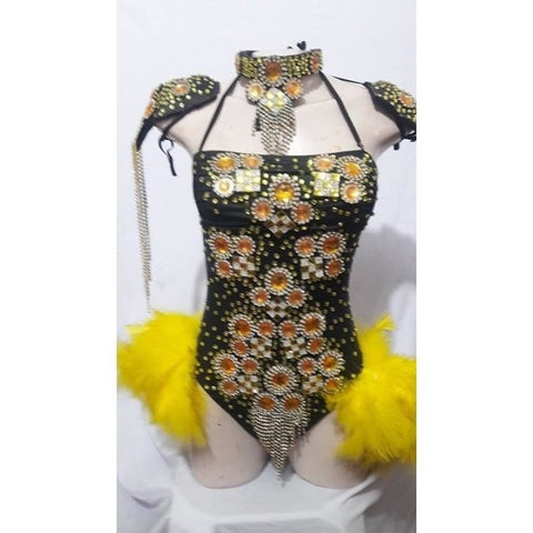 Brazil Costume Dance Samba Crystal Shine Amarelo e Verde