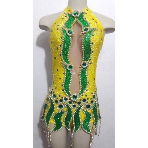 Brazil Costume Dance Samba Crystal Shine Amarelo e Verde