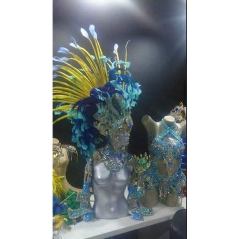 Aqua Blue & Yellow Luxury Bikini Samba Costume - BrazilCarnivalShop