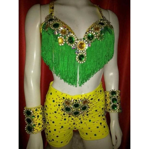 Viva Brazil Show Romper Green with Yellow Accent