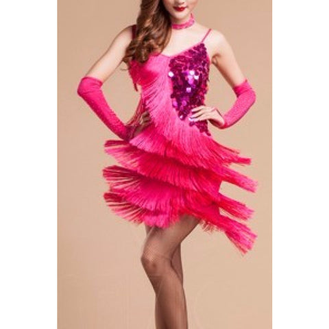 Ombre Style Sequines Show Fringes Dress