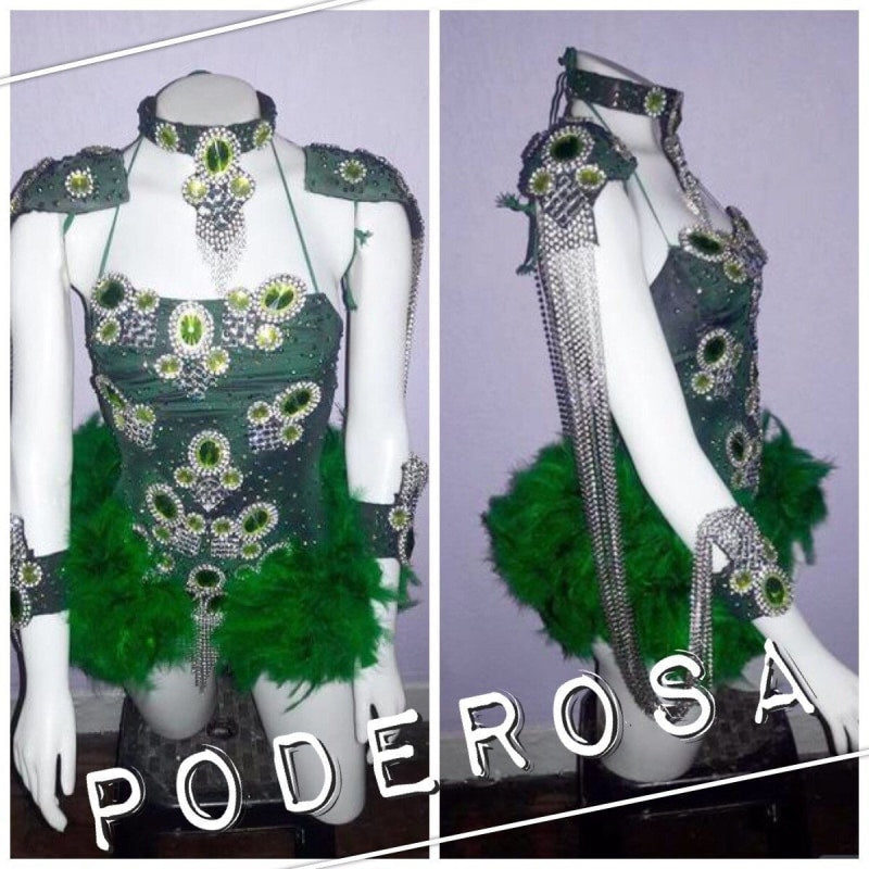 Vera Feathered Samba One Piece Show Costume - BrazilCarnivalShop