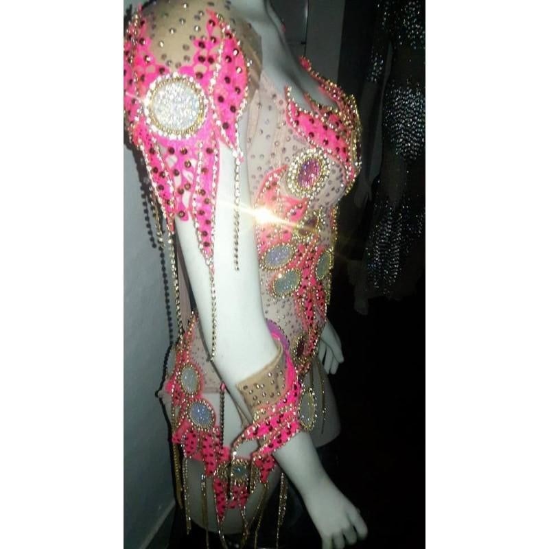 Fluorescent Pink Candy Nude One Piece Samba Show - BrazilCarnivalShop