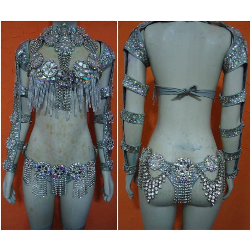 Luxury Silvered Samba Show Costume - BrazilCarnivalShop