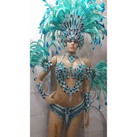 Verde Imperial Plumes Bikini Samba Costume