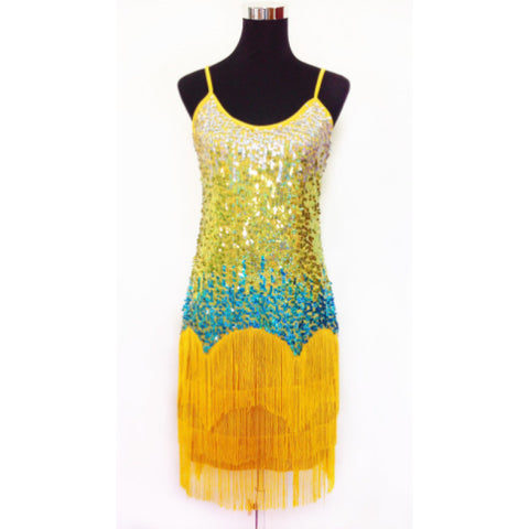 Diagonal Fringes & Round Sequins Show Dress