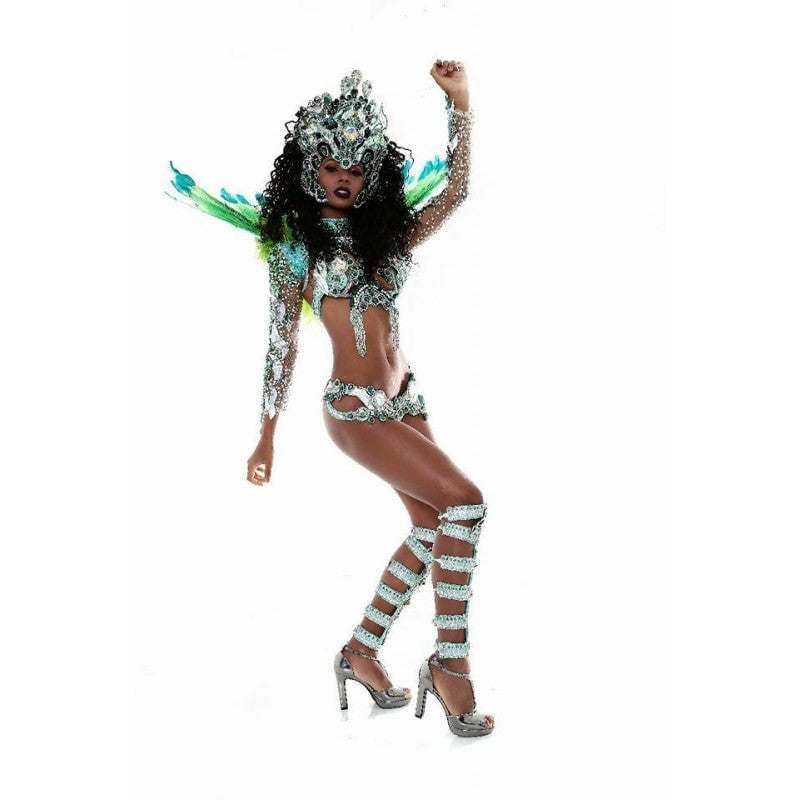 Amazonian Esmeralda Crystal Splendor Luxury Pheasant Bikini Samba Costume - BrazilCarnivalShop