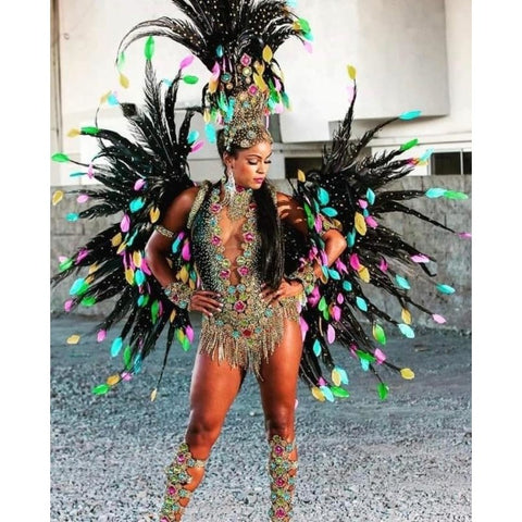 Green Paradise Feathers Parade One Piece with Headpiece