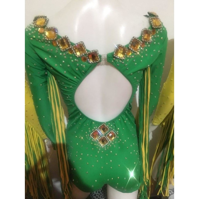 Viva Brazil Show Romper Green with Yellow Accent - BrazilCarnivalShop