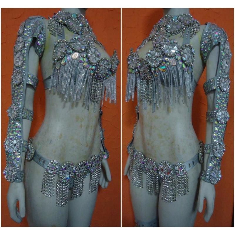 Luxury Silvered Samba Show Costume - BrazilCarnivalShop