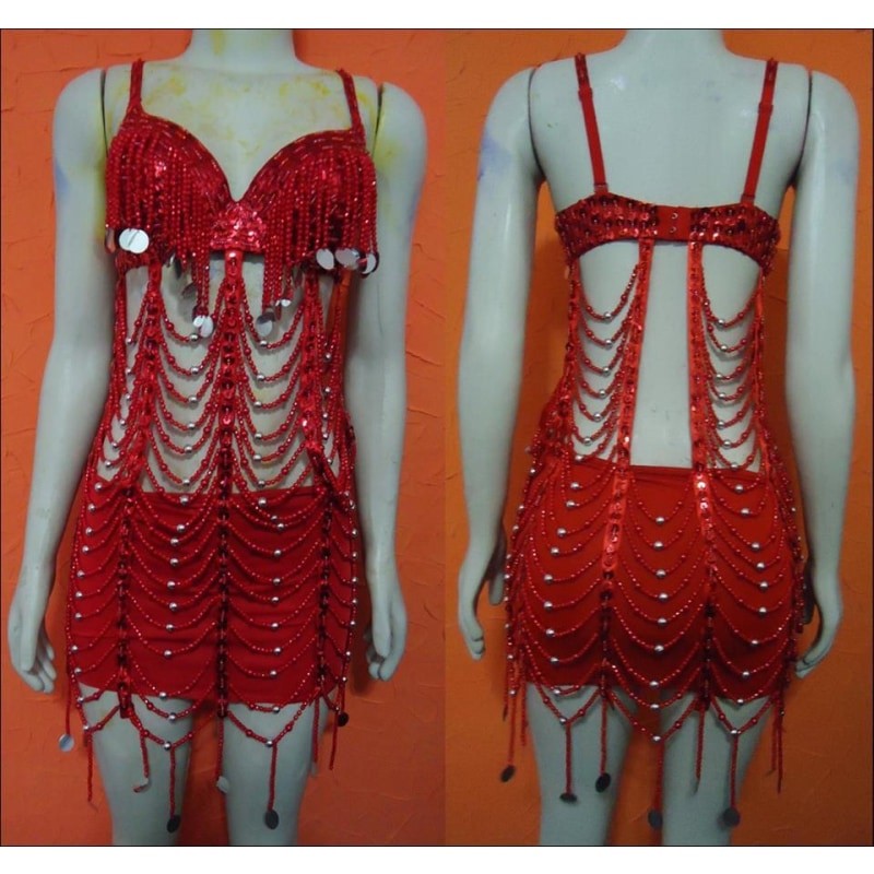 Mari Samba Beads, Sequined, Fringes Dress - BrazilCarnivalShop