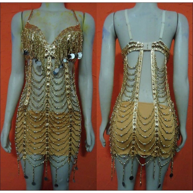 Mari Samba Beads, Sequined, Fringes Dress - BrazilCarnivalShop