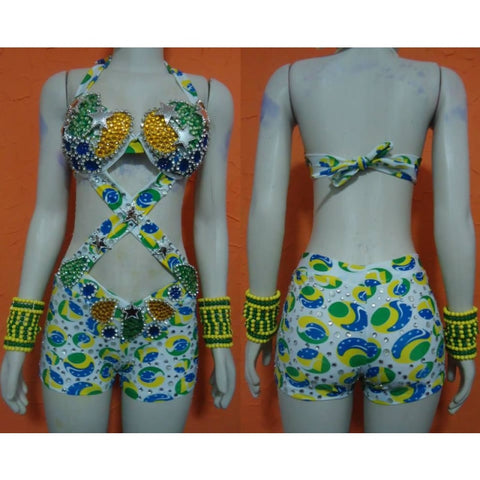 Viva Brazil Show Romper Green with Yellow Accent
