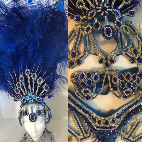 Azul Royal Plumes Bikini Samba Costume - BrazilCarnivalShop