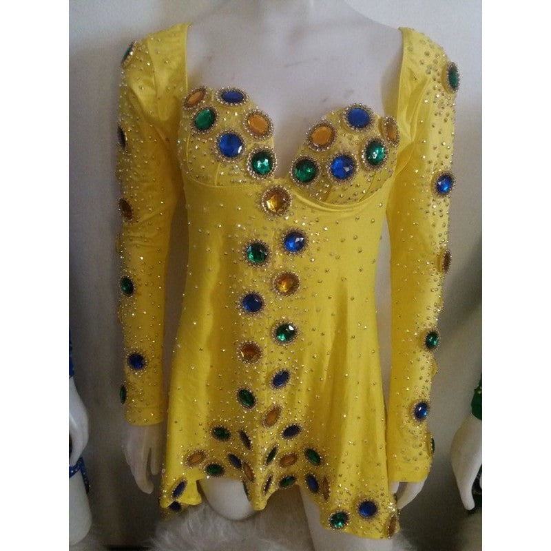 Brazil Colors Long Sleeve Sparkle Samba Dress - BrazilCarnivalShop