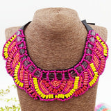 Yellow & Pink Bib Necklace Beaded Buzios - BrazilCarnivalShop