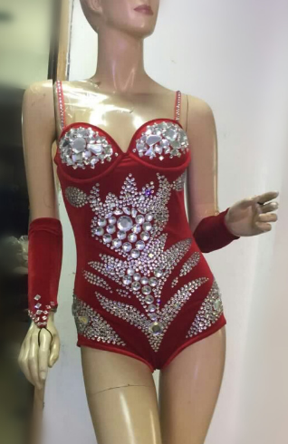 Crystals and Shine Passista Samba Show One Piece - Ruby Red - BrazilCarnivalShop